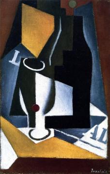 Bottle, Glass And Newspaper Artwork by Juan Gris