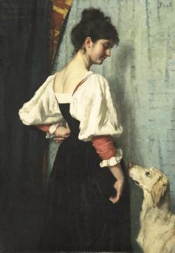Young Italian Woman With A Dog Called Puck Artwork by Therese Schwartze