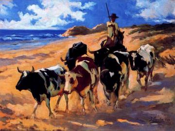 Oxen at the Beach Artwork by Joaquin Sorolla y Bastida
