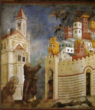 Legend Of St Francis: 10. Exorcism Of The Demons At Arezzo (upper Church, San Francesco, Assisi) Artwork by Giotto di Bondone