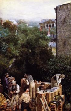 Bricklayers On A Building Site Artwork by Adolph von Menzel