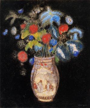 Large Boquet on a Black Background Artwork by Odilon Redon
