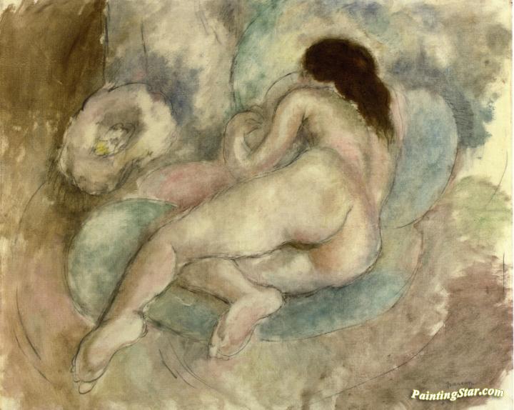 Female Nude Reclining Artwork by Jules Pascin