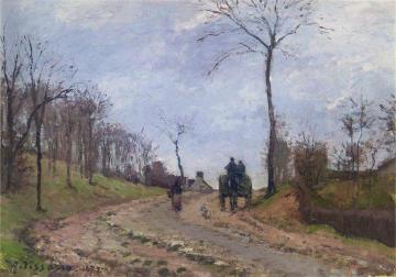 Carriage on a Road in Louveciennes in Winter Artwork by Camille Pissarro