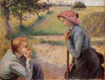 Two Peasant Woman Chatting Artwork by Camille Pissarro