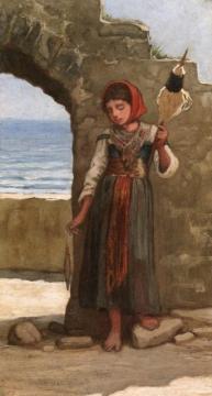 Girl With Distaff Artwork by Elihu Vedder