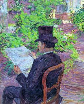 Desire Dehau Reading A Newspaper In The Garden Artwork by Henri de Toulouse-Lautrec