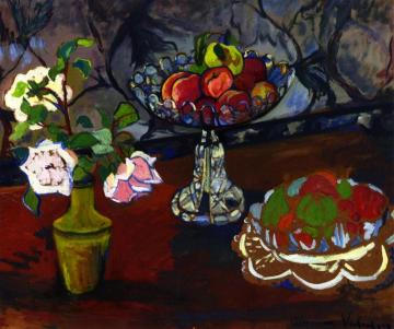 Still Life With Bouquet Of Roses And Bowls Of Fruit Artwork by Suzanne Valadon