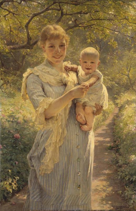 Young Mother With Her Child In The Garden Artwork by Bertha Wegmann