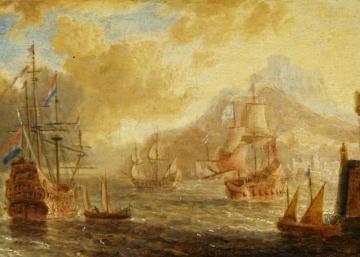 Ships At Anchor Off A Mediterranean Harbour Artwork by Peter van den Velde