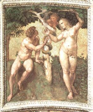 Adam and Eve (ceiling panel) (Stanza della Segnatura) Artwork by Raphael