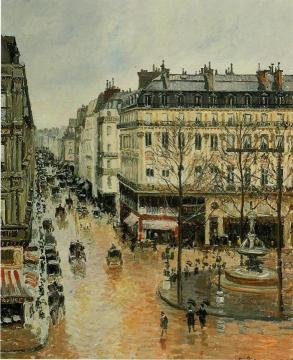 Rue Saint-Honore: Afternoon, Rain Effect Artwork by Camille Pissarro
