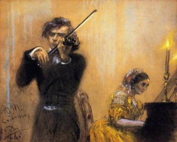 Clara Schumann And Josep Joachim In Concert Artwork by Adolph von Menzel