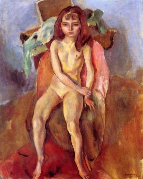 Seated Little Girl Artwork by Jules Pascin