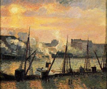 Quay in Rouen: Sunset Artwork by Camille Pissarro