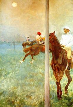 Jockeys before the Start with Flagpoll Artwork by Edgar Degas