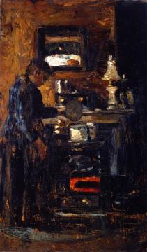 Woman At The Kitchen Stove Artwork by Lesser Ury
