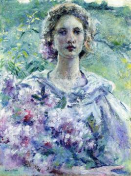 Girl with Flowers Artwork by Robert Lewis Reid