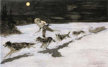 Huskie Dogs on the Frozen Highway Artwork by Frederic Remington