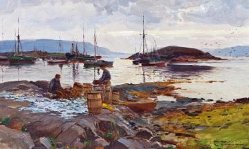 Fishermen In The Coastal Landscape Artwork by Even Ulving