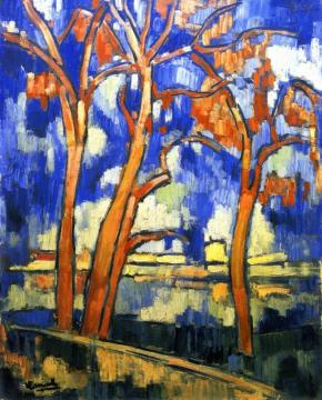 Chatou, Landscape With Red Trees Artwork by Maurice De Vlaminck