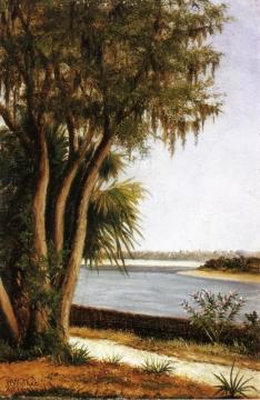 River, Tree, City On Horizon Artwork by William Aiken Walker