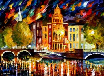 Amsterdam, Autumn Reflections Artwork by Leonid Afremov