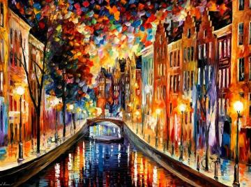 Amsterdam, Night Canal Artwork by Leonid Afremov