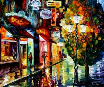 Amsterdam, Night Rain Artwork by Leonid Afremov
