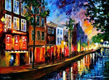 Amsterdam, Red Lights Artwork by Leonid Afremov