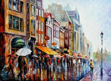 Amsterdam's rain Artwork by Leonid Afremov