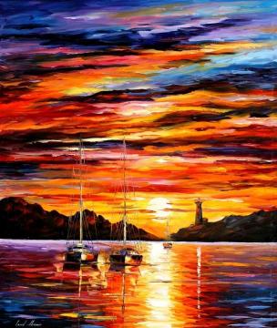 By the entrance to the harbor Artwork by Leonid Afremov