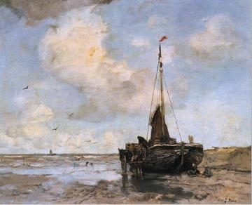 Fishing boat on the beach Artwork by Jacob Maris