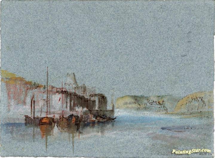 Quilleboeuf from the River, with the Towers of Tancarville in the Distance Artwork by Joseph Mallord William Turner