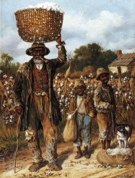 Negro Man, Two Boys And Dog In Cotton Field Artwork by William Aiken Walker