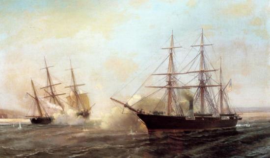 Battle Of The Uss Kearsarge And The Css Alabama 1864 Artwork by Jean-Baptiste-Henri Durand-Brager
