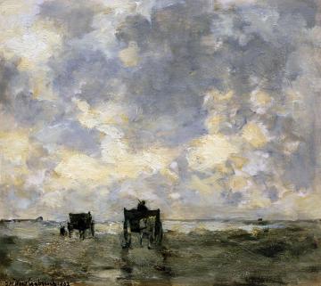 Shell Carts On The Beach Artwork by Johan Hendrik Weissenbruch