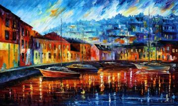 Blue harbor Artwork by Leonid Afremov