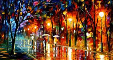 Evening rain in the park Artwork by Leonid Afremov