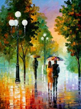 Evening stroll under the rain Artwork by Leonid Afremov