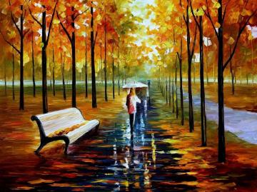 Fall - White Umbrella Artwork by Leonid Afremov