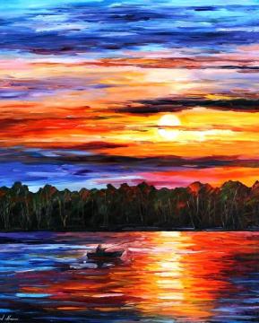Fishing by the sunset Artwork by Leonid Afremov