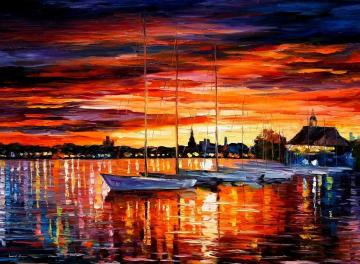 Helsinki - sailboats at yacht club Artwork by Leonid Afremov