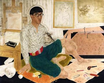 Self-Portrait in the Studio Artwork by Tsuguharu Foujita