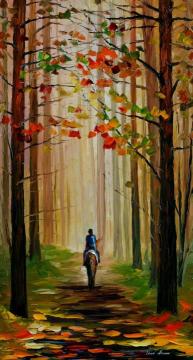 Autumn stroll on a horse Artwork by Leonid Afremov