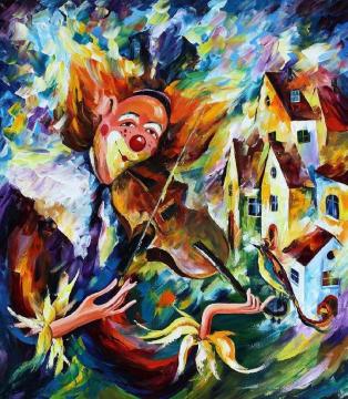 Clown with violin Artwork by Leonid Afremov