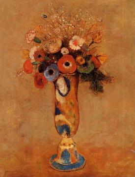 Wildflowers in a Long Necked Vase Artwork by Odilon Redon