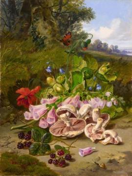 Still Life With Fruit And Flowers In A Landscape Artwork by John Wainwright