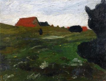 Landscape with Shrubs and Red Houses Artwork by Paula Modersohn-Becker
