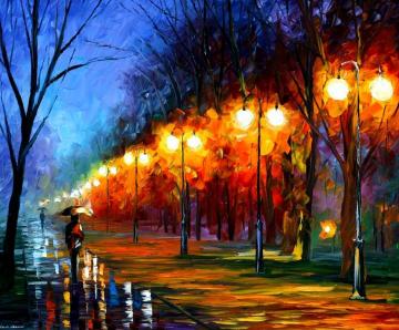 Fall, rain, alley Artwork by Leonid Afremov